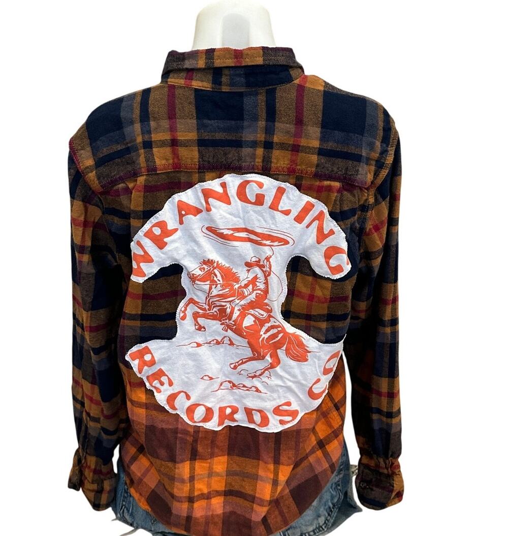 Cowboy Rodeo Plaid Flannel Shirt MEDIUM Wrangling Records Cowgirl Unique Western